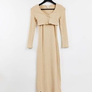 Topshop petite fluffy rib cardigan midi dress in beige